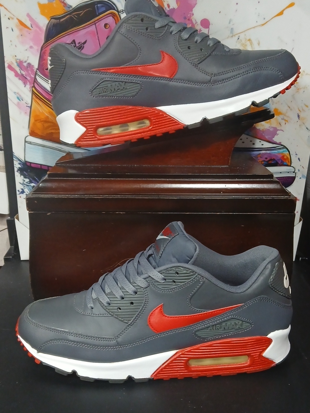 Nike Air Max 90' Essential "Dark Grey-University Red" Mens-10.5 100% AUTHENTIC!